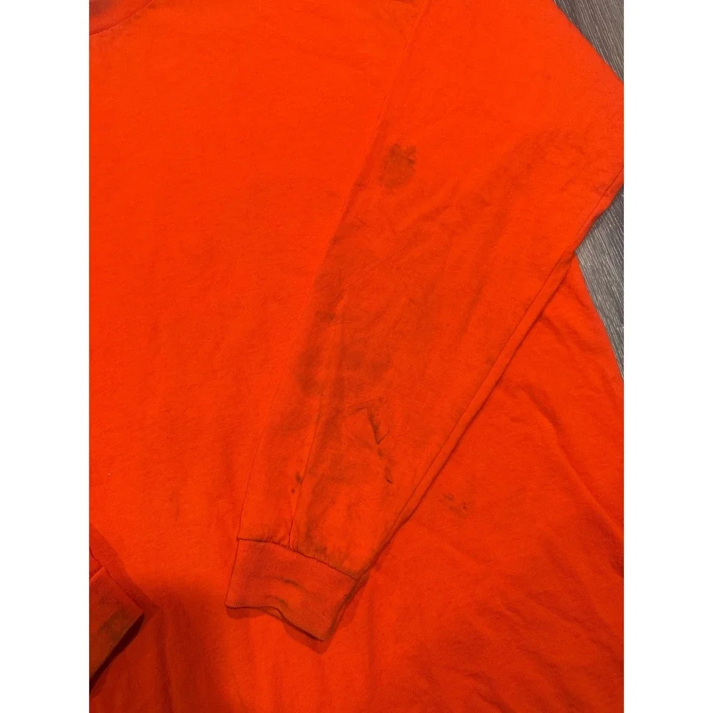 Pro Club Heavyweight Mens 2XL Orange Long Sleeve Cotton T-Shirt‎ Crew Neck